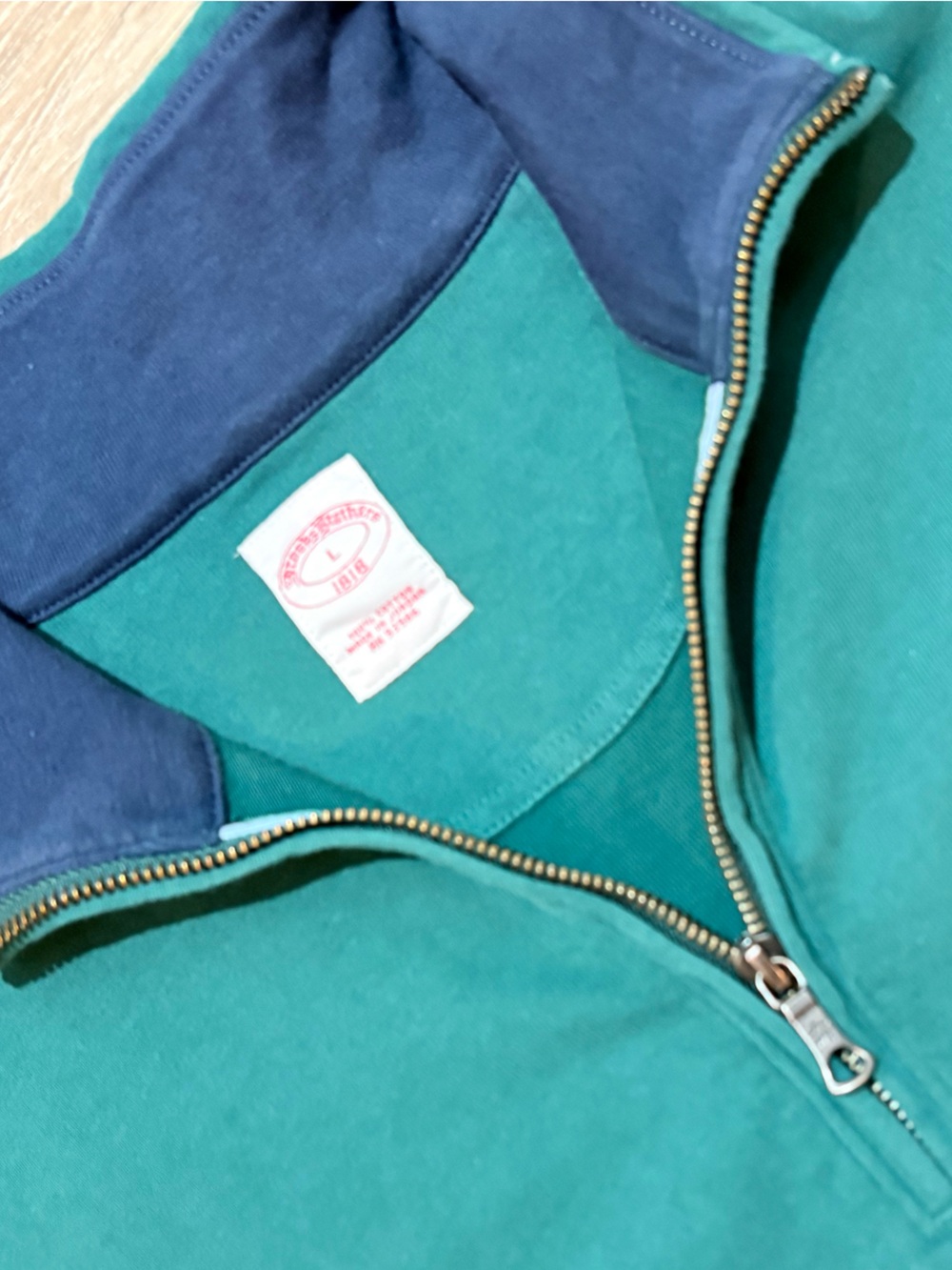Brooks Brothers Teal Half-Zip Pullover with Navy Trim - Picture 2 of 9